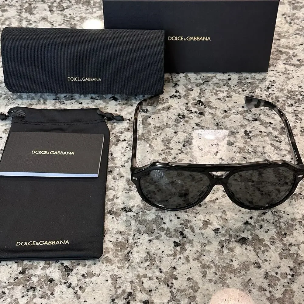 Dolce & Gabbana NEW DG 4452 Pilot Sunglasses Black on Grey Havana Aviator $415